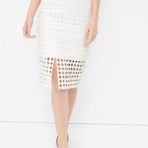 White House Black Market - White Geometric Lace Pencil Skirt
